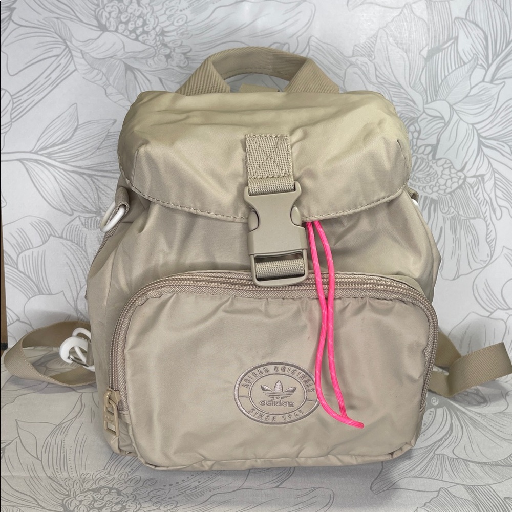 Adidas Originals Micro Beige Backpack with Pink Drawstring
